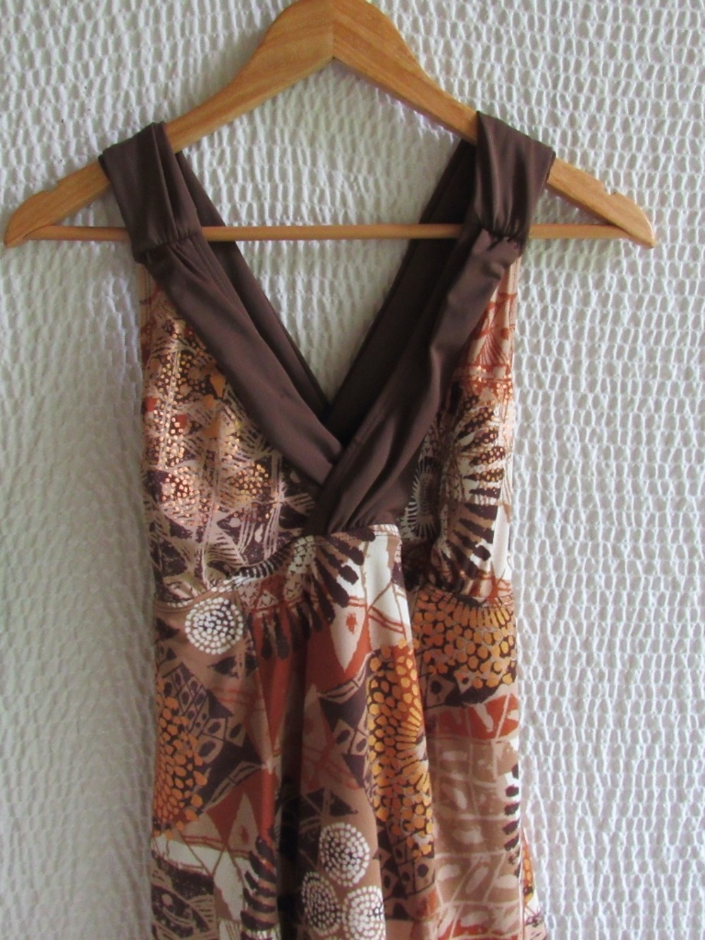 Islander Brown Copper Metallic Swim Suit Dress V Neck Size 10 12 Strap Back mint